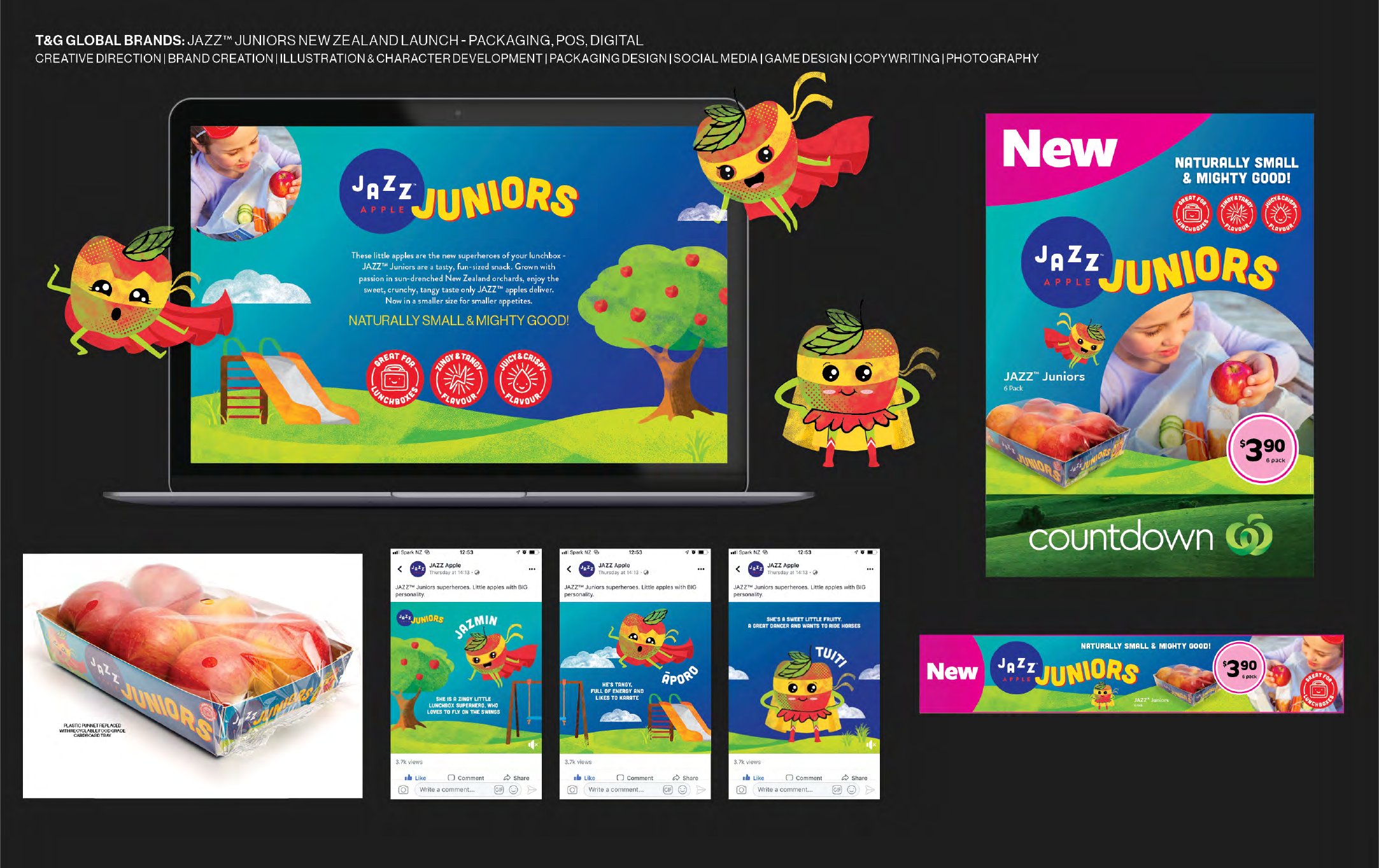JAZZ Juniors apple brand launch — packaging, illustration and social campaign